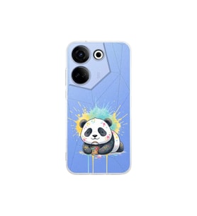 Tecno Camon 20 Pro ile Uyumlu Splash Panda Tasarımlı Şeffaf Silikon Kılıf