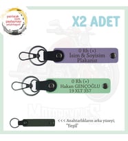 Yol Tutkunları İçin, İsim Plaka ve 0+ Kan Grubuna Kişiselleştirilmiş 2'li Anahtarlık, Mor-Yeşil-Ysl (Çok Renkli)
