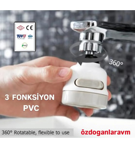 3 Fonksiyonlu Mutfak Lavabo Başlığı 360 Derece Döner Musluk Ucu