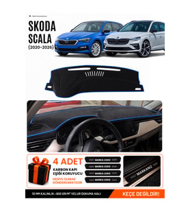 SKODA SCALA (2020-2026) Uyumlu Torpido Örtüsü Torpido Kılıfı - Siyah Mavi