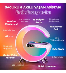 Valx RGB Çalar Saatli Gece Lambası Fonksiyonlu BT Destekli Çağrı Cevaplayabilen Hoparlör (G-500W) Beyaz