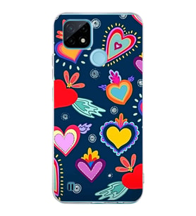 PrintiFy Realme C21  ile Uyumlu 1mm Slim Fit Retro Renkler 3 Baskılı Şeffaf  Kılıf