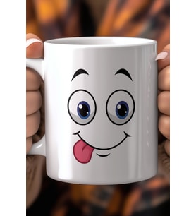 Emoji Yüz Desenli 330ml Baskılı Beyaz Seramik Kupa Bardak