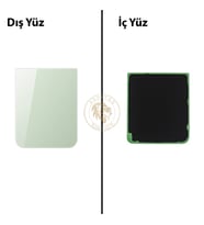 Samsung Galaxy Z Flip 5 Yeşil Renk Arka Kapak Arka Cam Batarya Kapağı Pil Kapağı Lazer Kesim Back Cover Galaxy Z Flip 5 Uyumlu