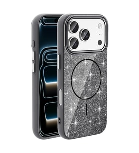 Apple iPhone 17 Pro Kılıf M-safe Şarj Özellikli Parlak Simli Shinig Okso Kapak (Siyah)