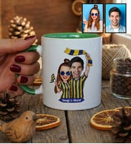 Kişiye Özel Karikatürlü Sarı Lacivert Taraftar Sevgiliye Hediye Kupa Bardak Sevgililer Günü Hediyesi