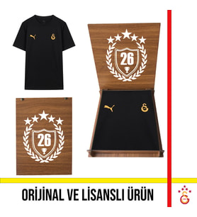 Galatasaray Lisanslı Puma Logo ve Armalı Siyah 26 Şampiyonluk Ahşap Kutulu T-Shirt 78290711