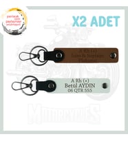 A. Kahve-Beyaz, Motorculara Özel, İsim Plaka ve A(+) Kan Grubu Yazılı Kişisel 2'li Anahtarlık Seti
