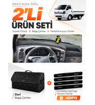 KİA K2500 K2700 (2004-2019) Uyumlu Torpido Örtüsü + Deri Bagaj Çantası + Sticker Seti - Siyah