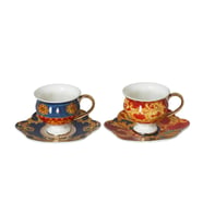 Lucky Art Florance Bone China Porselen Mavi Kırmızı Desenli Ayaklı 4 lü Çay Fincanı Seti LYHD 615