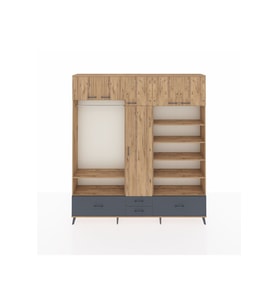 Arges Dolap 18 Raflı 4 Çekmeceli Tek Askılı 220x30x243 Çam-Çam/Antrasit