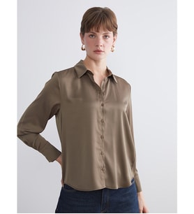 LCWAIKIKI Classic Haki Oversize Kadın Gömlek