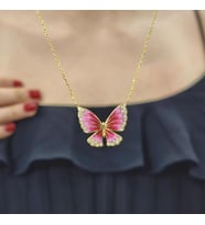 Pembe Lazer Mineli Zirkon Taşlı Gold Kaplama 925 Ayar Gümüş Kolye