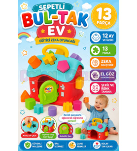 Sepetli Bul-Tak Ev - Bultak Lego - Bebek Oyuncağı - Şekil Takmaca - Blok Yerleştirme Oyunu Eğitici O