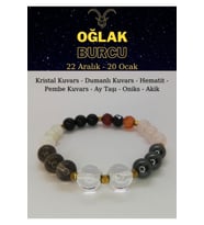 Oğlak Burcu Bilekliği Kristal Kuvars, Pembe Kuvars, Granatlal, Hematit, Dumanlı Kuvars, Oniks,aytaşı