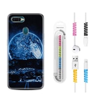 Oppo A5S A15 A16 A54 A55 A73 A74 Kılıf Kablo Koruma Spiral Silikon Mavi Gece 1605