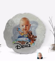 BK Gift Kişiye Özel İsimli Bebek Doğum Günü Karikatürlü Yuvarlak Dekoratif Kırlent Yastık-1