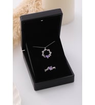 Işıklı Kutulu Gümüş Kalp Taşlı Sarmaşık Kolye & Yüzük Seti - 925 Ayar Gümüş Set