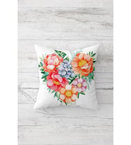Çiçekli Kalp Desenli Çift Tarafı Baskılı Gizli Fermuarlı Yastık Kılıfı Kırlent Koltuk Yastık Kılıfı (Beyaz)