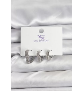 Gümüş Renk Pirinç Zirkon Taşlı Kalpli Kadın Küpe - TJ-BKP11345