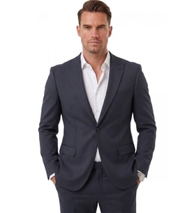 DeepSEA Erkek Lacivert Slim Fit Çizgili 2’li Takım Elbise – Tek Düğme Modern Takım 0233049