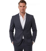 DeepSEA Erkek Lacivert Slim Fit Çizgili 2’li Takım Elbise – Tek Düğme Modern Takım 0233049