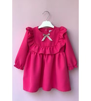 FIRFIR VE KURDELE DETAYLI TASARIM ŞEKER PEMBE KIZ ÇOCUK BEBEK ELBİSE