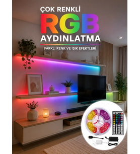 5 Metre Kumandalı Rgb Led Şerit 5050 Smd 54 Led/m Renk Değiştiren Ambiyans Aydınlatma