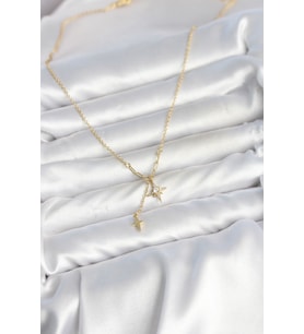 Pirinç Gold Renk Zirkon Taşlı Minimal Sallantılı Kutup Yıldızı Model Kadın - SSSSSS9446-5
