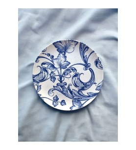 Blue Blanc Çiçek Desenli Duvar Tabağı Dekoratif Bahçe Balkon Mutfak Salon Duvar Süsü No:196