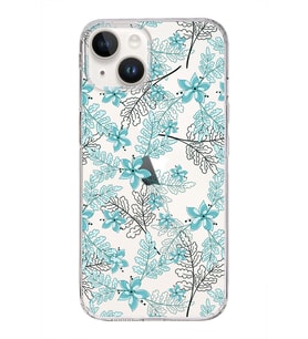 Apple iPhone 14 Plus Uyumlu Kapak Floral Su Yeşili Tasarımlı Şeffaf Silikon Kılıf