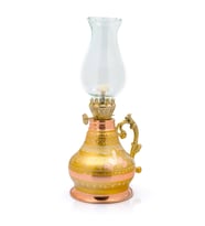 350 Ml Dekoratif Nostaljik Fitilli Bakır Kandil, İşlemeli Gaz Lambası (Gold)