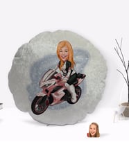 BK Gift Kişiye Özel Kadın Motorcu Karikatürlü Yuvarlak Dekoratif Kırlent Yastık-2