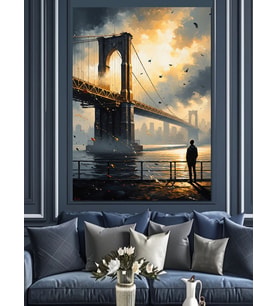Gün Batımında Brooklyn Köprüsü New York Dekoratif Kanvas - Mdf Ahşap Tablo