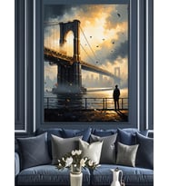 Gün Batımında Brooklyn Köprüsü New York Dekoratif Kanvas - Mdf Ahşap Tablo