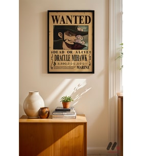 One Piece Mihawk Wanted Poster, Siyah Çerçeveli Duvar Tablosu - Anime Severlere Özel