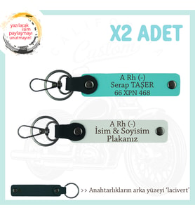 Motor Severler İçin, İsim Plaka ve A Rh (-) Kan Grubu x2' li Anahtarlık, Hediye , Beyaz-Turkuaz-Laci