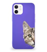 Apple iPhone 12 Soft Premier Kapak Catface Tasarımlı Silikon Kılıf - Mor (Şeffaf)