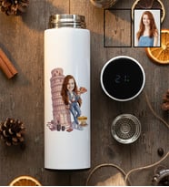 Kişiye Özel Karikatürlü Pisa Kulesi Filtreli Dijital Göstergeli Termos Doğum Günü Hediyesi