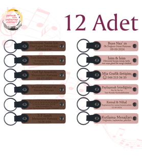 A Kahve & Yavru Ağzı, Bebek Partilerine Sürpriz, 12’li Set, İsim Ve Mesaj Yazılı Deri Hatıra