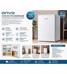 Onvo OVBZD90 90 L Mini Buzdolabı Sessiz Çalışma Düşük Enerji Tüketimi Ofis, Yurt ve Otel İçin Kompakt Tasarım