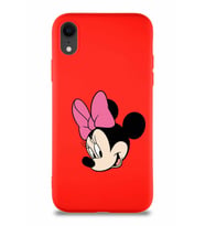 Apple iPhone XR Soft Premier Kapak Minnie Mouse-B Tasarımlı Silikon Kılıf - Kırmızı (Şeffaf)