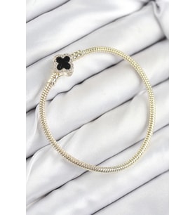 Pirinç Charm Zirkon Taşlı Yonca Model Gold Renk Kadın Bileklik