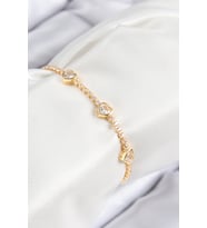 Pirinç Zirkon Taşlı Sıralı Kalp Model Gold Renk Kadın Bileklik TJ-BB7729