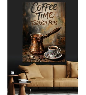 Coffee Time Turkish Pots Cezve Dekoratif Kanvas - Mdf Ahşap Tablo