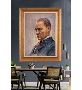 Altın Varaklı Çerçeveli Paspartulu Atatürk Tablo nh426 (Gold)