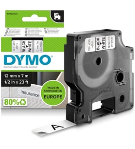 Dymo D1 Yedek Şerit, 12 Mm X 7 Mt, Beyaz/Siyah (45013)