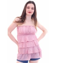 3022 Straplez eteği fırfırlı elbise PUDRA