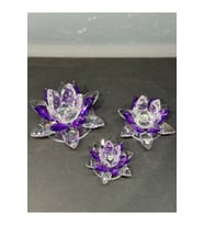 Dekoratif Kristal Cam Üçlü Cam Lotus Mumluk Mor