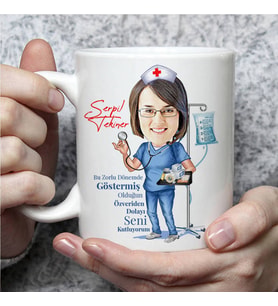 Kişiye Özel Kadın Sağlıkçılara Özel Karikatürlü Kupa